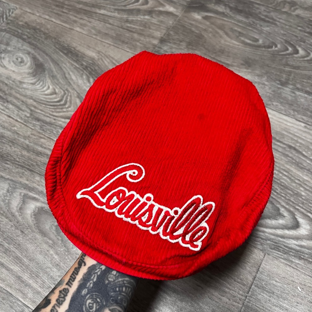 Louisville Corduroy Hat Newsboy Cap‎ Red Embroidered Logo